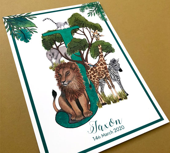 personalised letter print safari theme